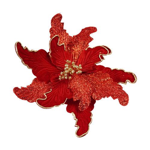 Clip Poinsettia Red Gold Edge 36cm