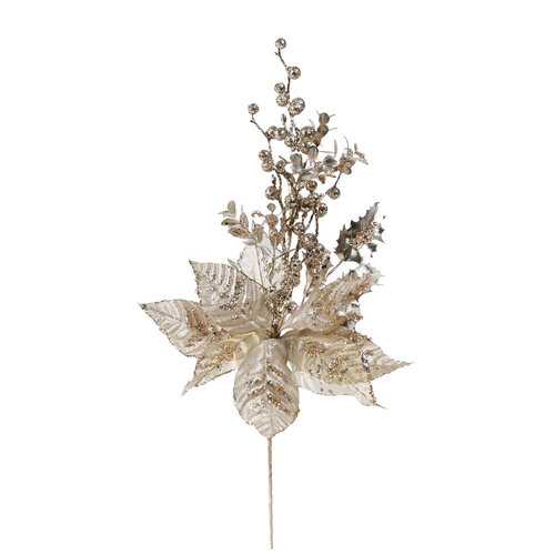 Champagne Poinsettia Glitter Spray 50cm