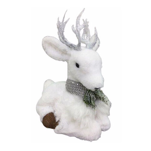 Plush Sitting Deer White Grey 23cm
