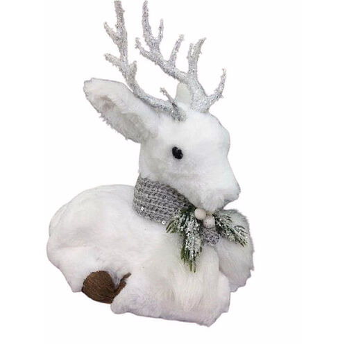 Plush Sitting Deer White Grey 27cm