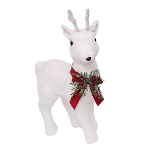 White Sisal Standing Deer Red Bow