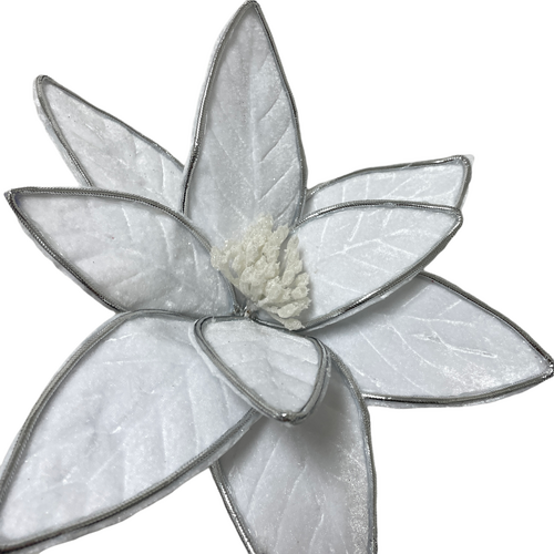 White Silver Trim Flower 50cm