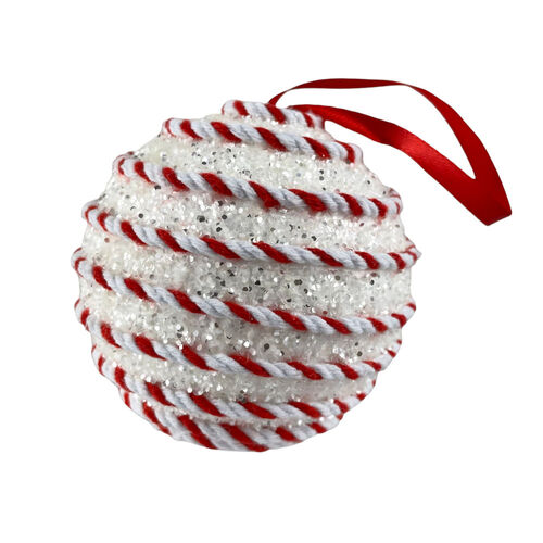 White/Red Candy Cane Bauble 8cm