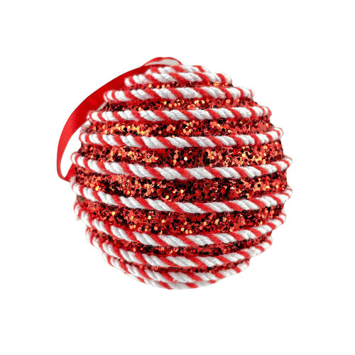Red/White Candy Cane Bauble 8cm