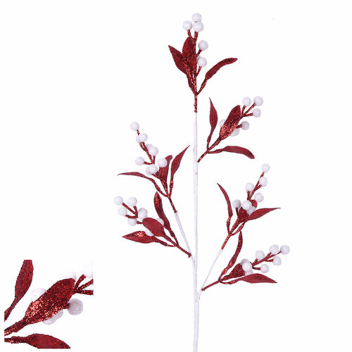 Red & White Glitter Berry Stem 63cm