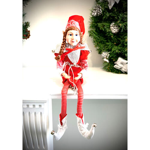 Candy Cane Elf Girl Posable 45cm