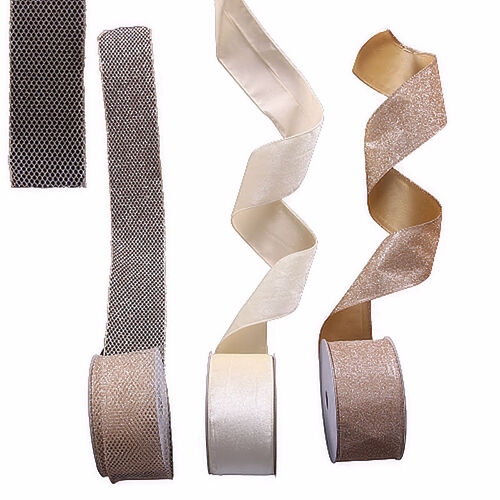 Asst. Champagne Wired Ribbon 6.5cm X 10m
