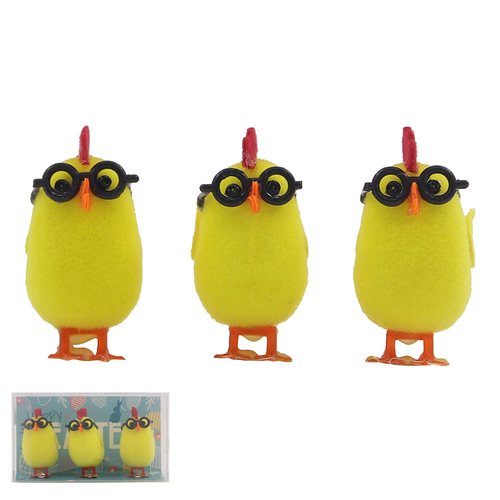 3pk Chenille Chick in Nerd Glasses 6cm