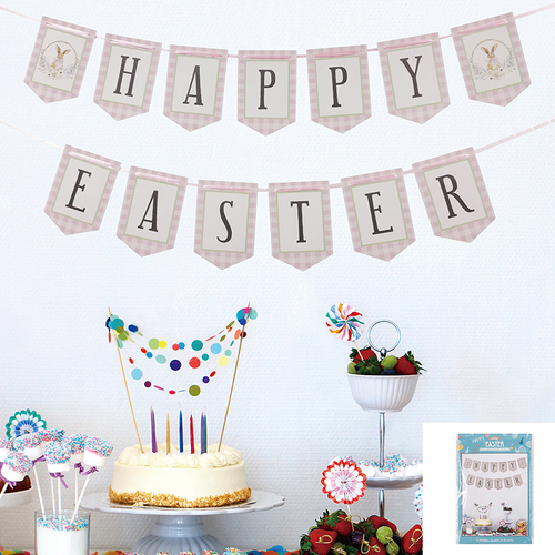 Pink Gingham Easter Bunting