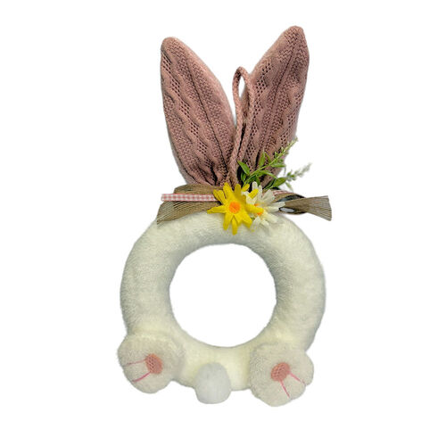 Pink Fabric Rabbit Wreath 33cm