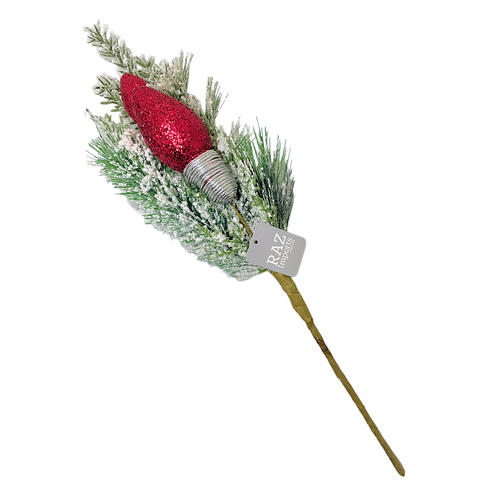 Lightbulb & Snowy Pine Spray Red 46cm