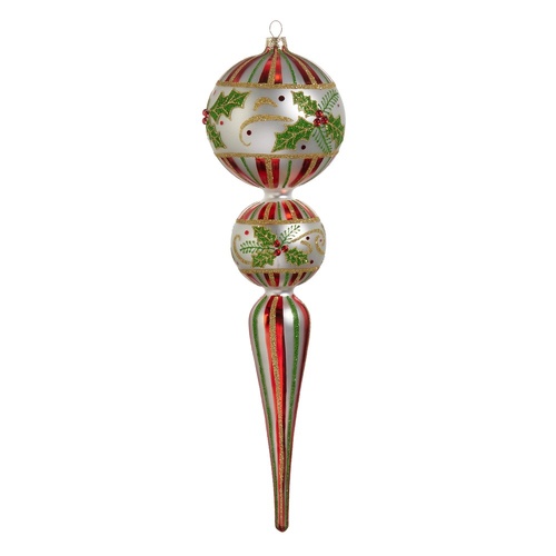 Holly Leaf Glass Finial Hanging 38cm