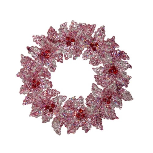 Pink Glitter Wreath Ornament 13cm