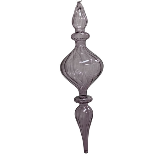 Amethyst Glass Finial Ringed 27cm