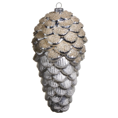 Iced Pinecone Silver 20cm