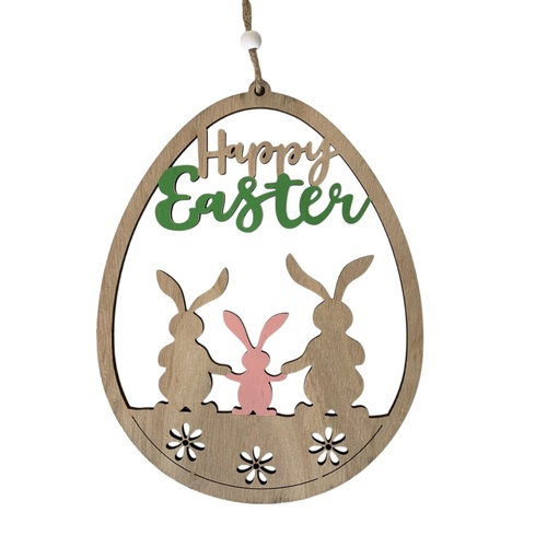 Happy Easter Sign w/ Bunnies 22cm
