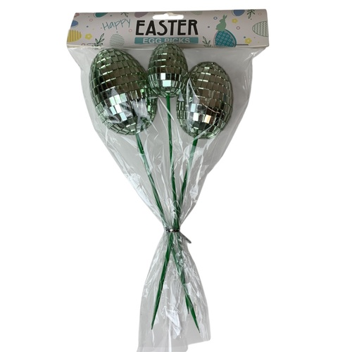 Mirror Ball Egg Picks Green 