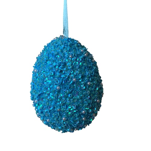 Sequin Easter Egg Blue 9cm