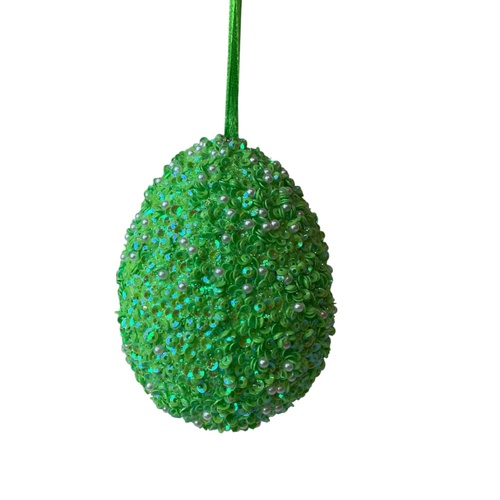 Sequin Easter Egg Green 9cm