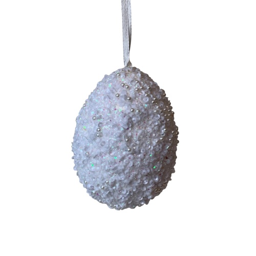 Sequin Easter Egg White 9cm