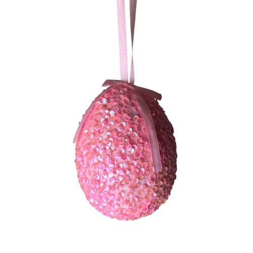 Sequin Hanging Egg Pink 12cm