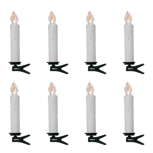 Tall Clip Candles White LED Set of 8 12.5cm