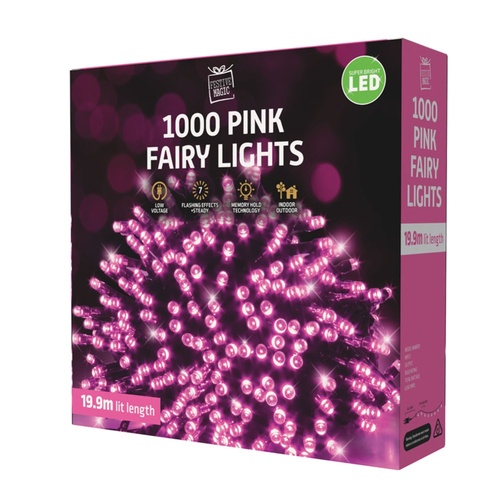 LED Fairy Lights 1000 Reel Pink 