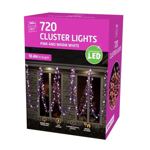 720 LED Cluster Lights Pink & Warm White 10m