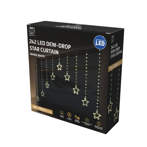 LED Dew Drop Star Curtain Warm White 200cm