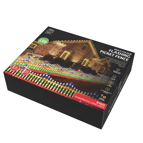 LED Picket Fence Multicolour 8pk 265cm