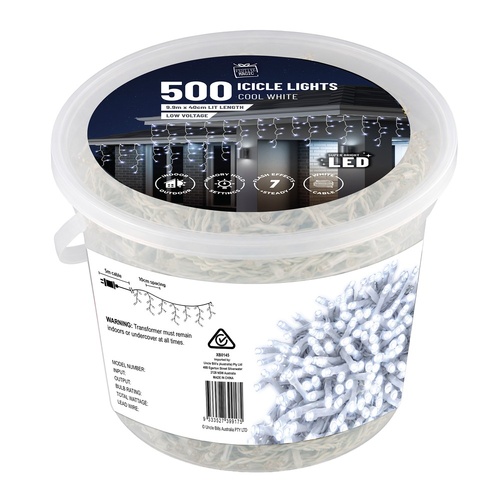 LED 500 Cool White Flashing Icicles Tub 9.9m