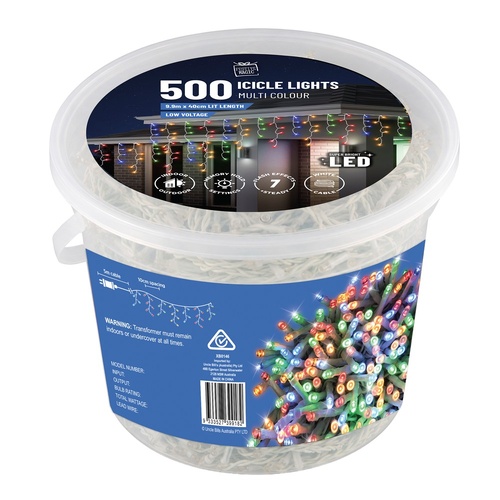 LED 500 Multicolour Flashing Icicles Tub 9.9m