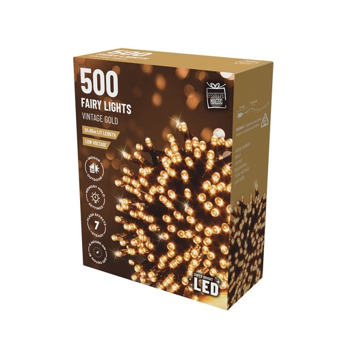 LED 500 Fairy Lights w.Timer Vintage Gold