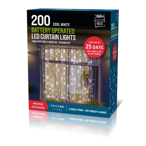 200 Timer Curtain Lights Cool White