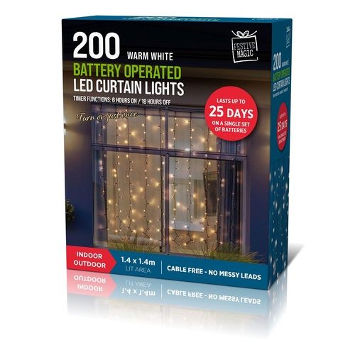 200 Timer Curtain Lights Warm White