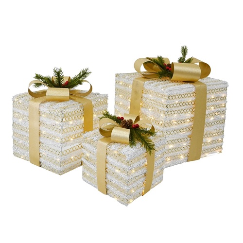LED Present Set w. Gold Bow 27cm