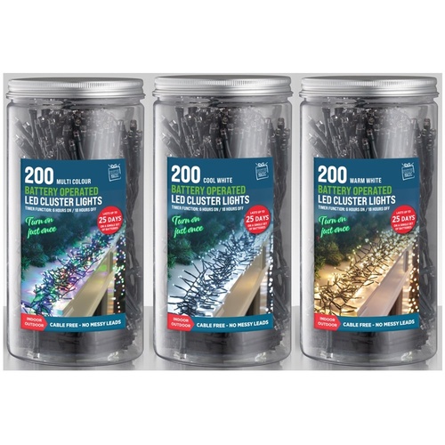 Timer 200 LED Cluster Lights In Jar 1pc Mixed