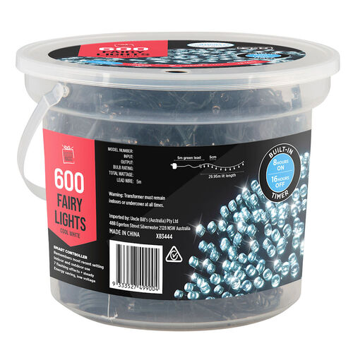Fairy Lights LED Flashing Cool White w. Timer 600pc 