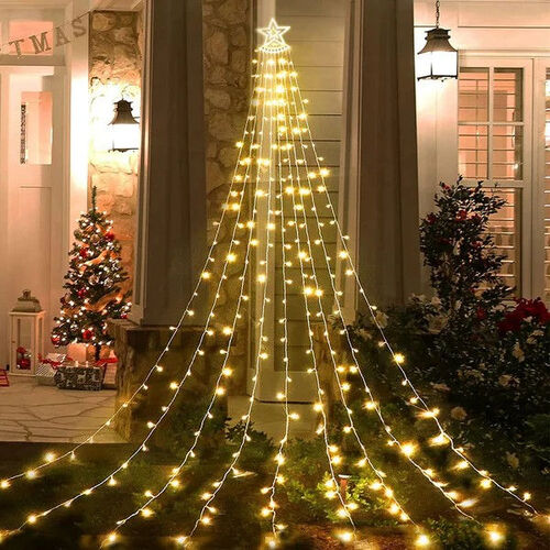 Waterfall Tree with Top Star Warm White