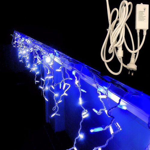 Icicle Lights BLUE/WHITE 4.8m Extendable + Controller