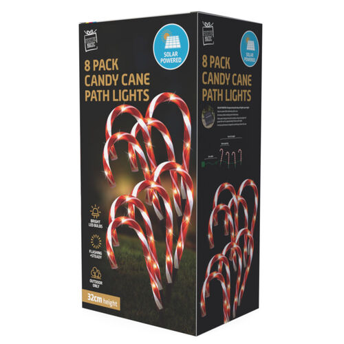 Solar Mini Candy Cane Path Lights 8pk 