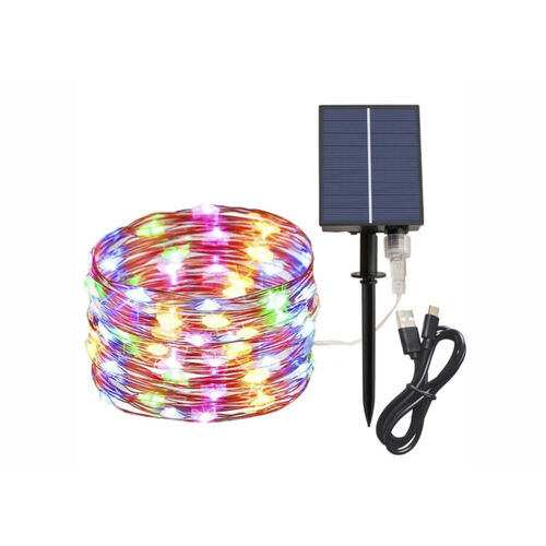 Solar USB Dual LED Wire Lights 200 Multi