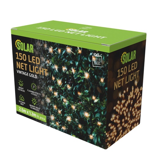Solar LED Net Lights 150 Vintage Gold