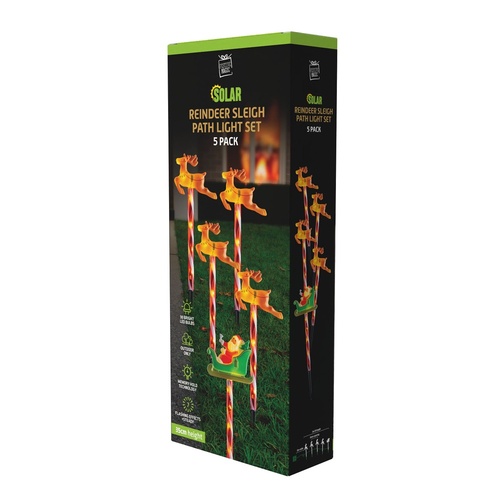 Solar Flashing Santa Sleigh Path Set 5pk 35cm