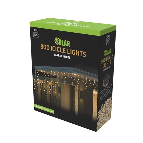 Solar Icicle Lights 800 Warm White