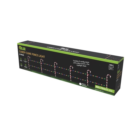 Solar Candy Cane Fence Multicolour 6pk