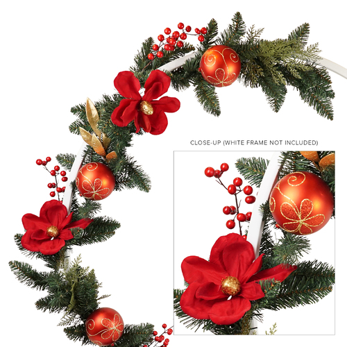 Gold Leaf Red Magnolia Garland 183cm
